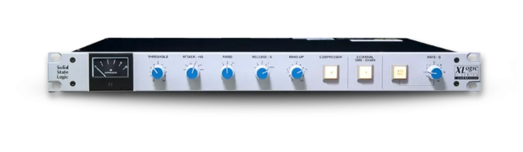 Front panel of the SSL XLogic G Compressor at Access Analog: gain-reduction meter, Threshold, Attack, Ratio, Release and Make-up controls with the Autofade and External Side-Chain switches.
